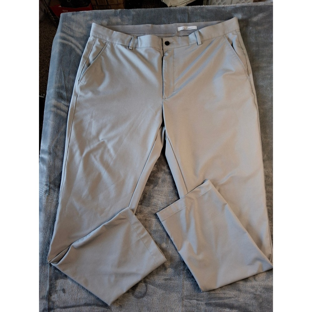 Greg Norman Mens Golf Pants 38x32 Light Gray Performance Stretch Flat Front